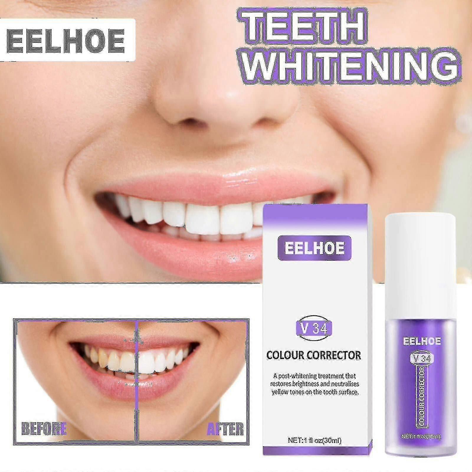 V34 dentifrice réparation Blanchiment des dents Nettoyage des taches Réparation Nettoyage Oral Violet Orange Dentifrice Bx