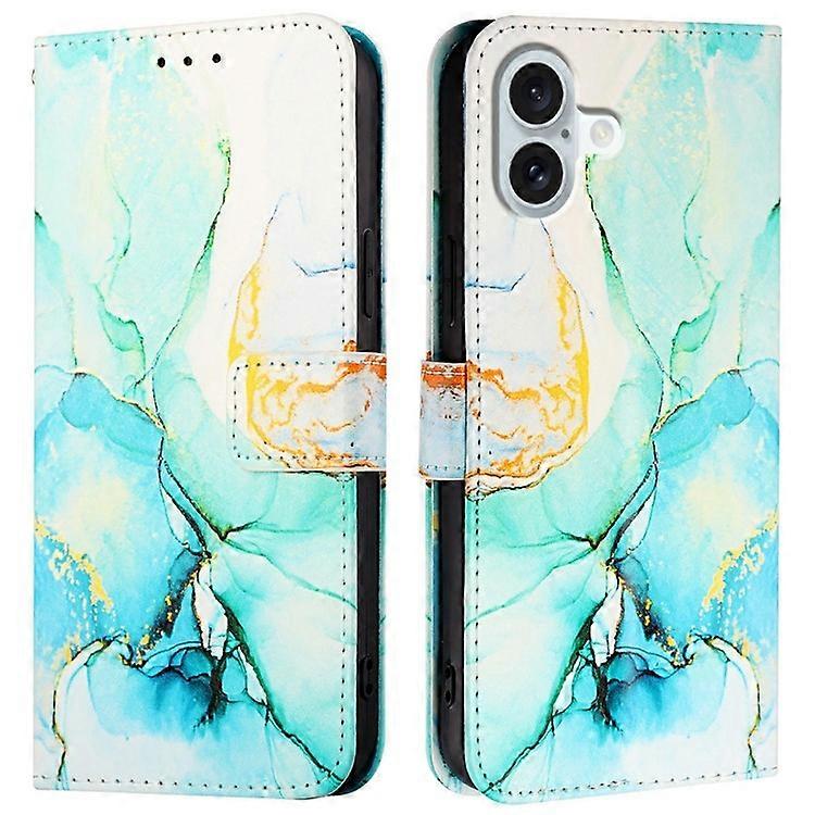 Compatible For iPhone 16 Leather Case with Shoulder Strap Marble Pattern Phone Stand Cover