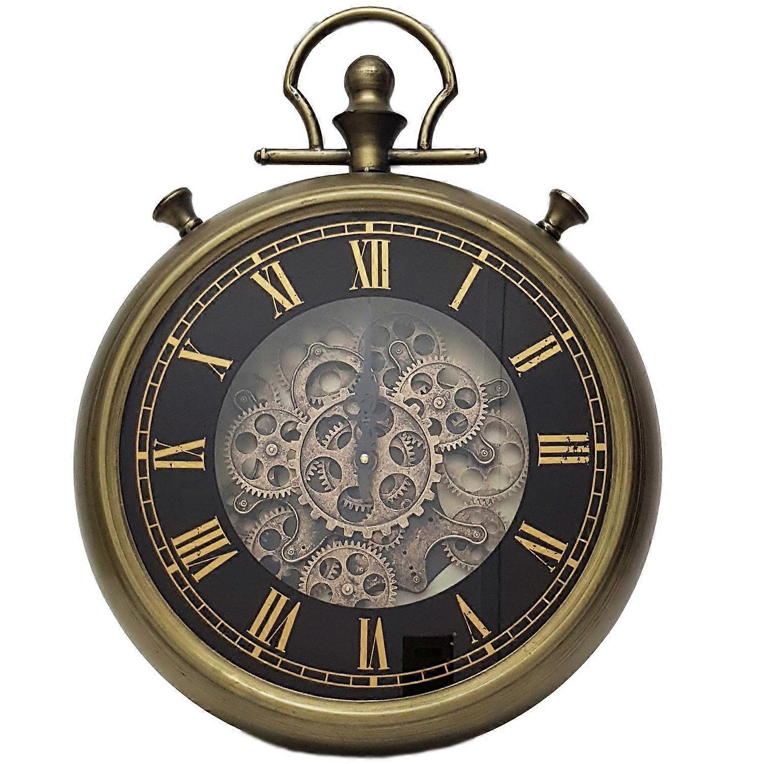 French stopwatch moving cogs wall clock - Gold and Black