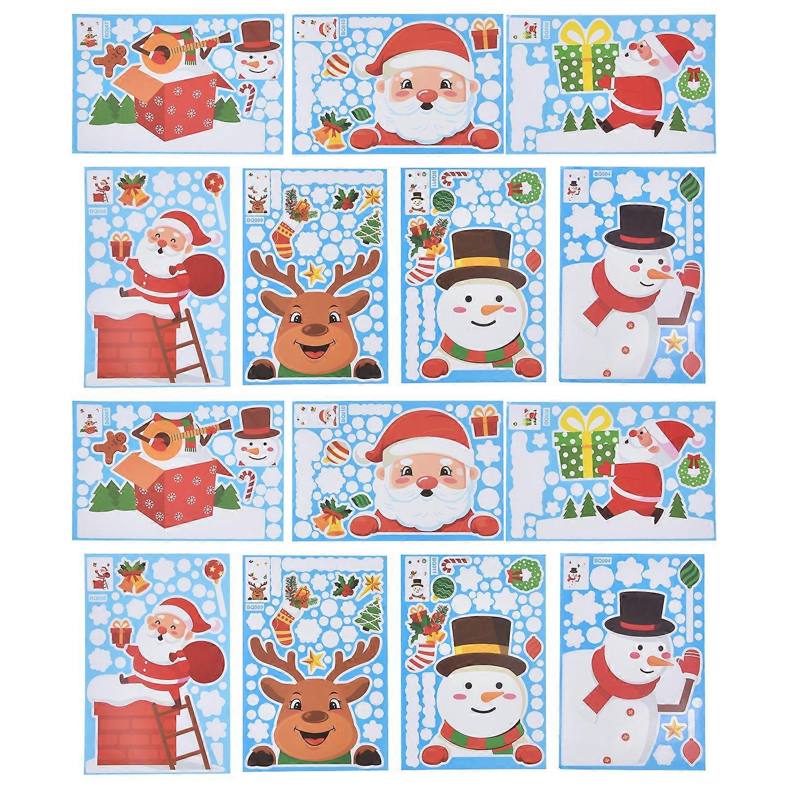Christmas Stickers 14 Pieces Cute Snowflake Reindeer Elf Pattern Window Clings For Window Glass Party Decorations