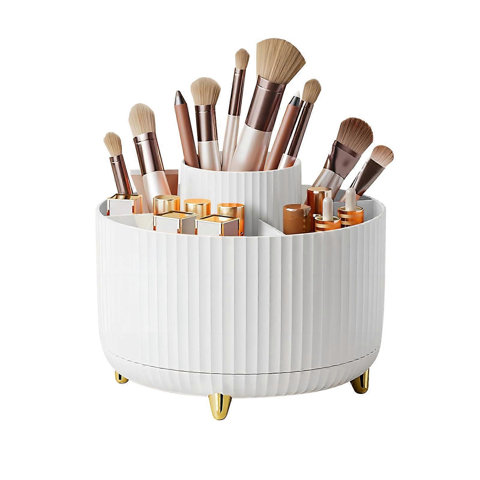 Large Capacity Makeup Brush Holder, 360° Rotating Makeup Organizer with 5 Nest Cups, Durable Design for Easy Access