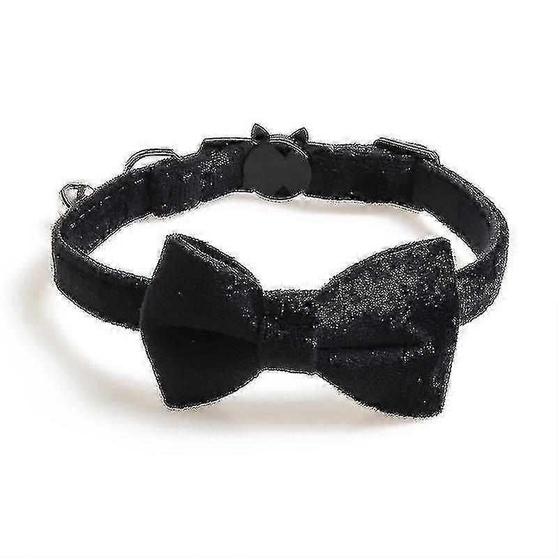 Adjustable Cat Collar with Bow & Bell, Black Kitten-Safe