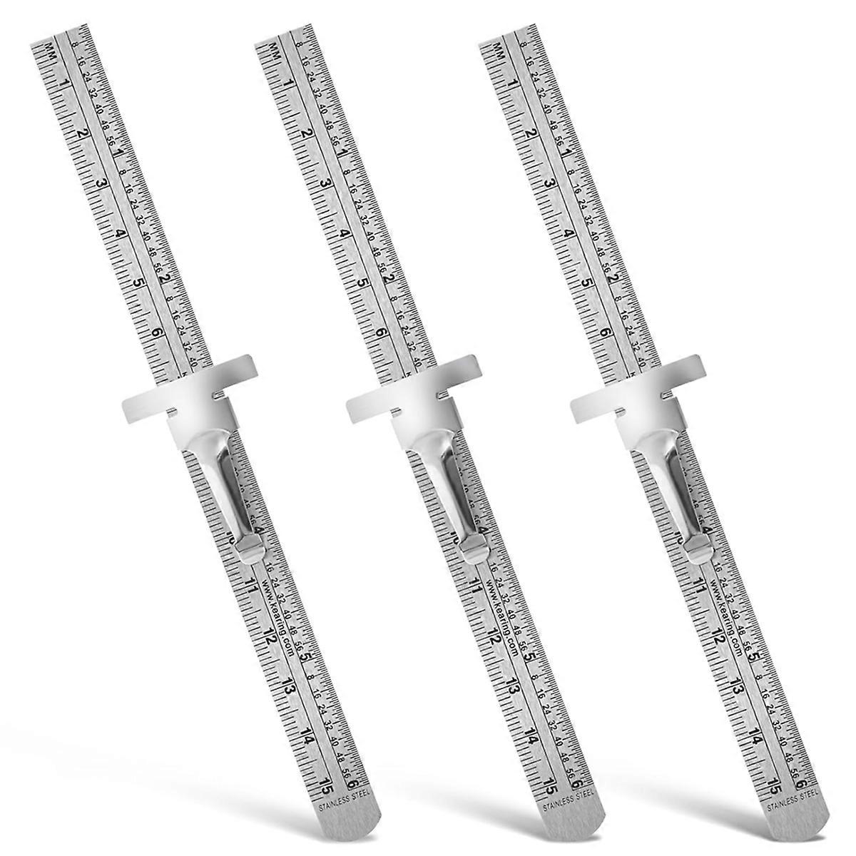 3 PCS Machinist Ruler,6 Inch 15 cm Pocket Ruler with Detachable Clips