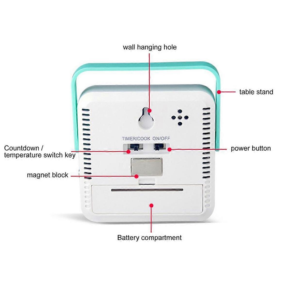 Food Thermometer Cooking Temperature Alarm with LED Display Green