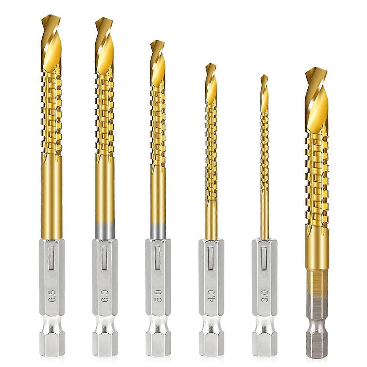 6Pcs Titanium Coated HSS Twist Drill Bits