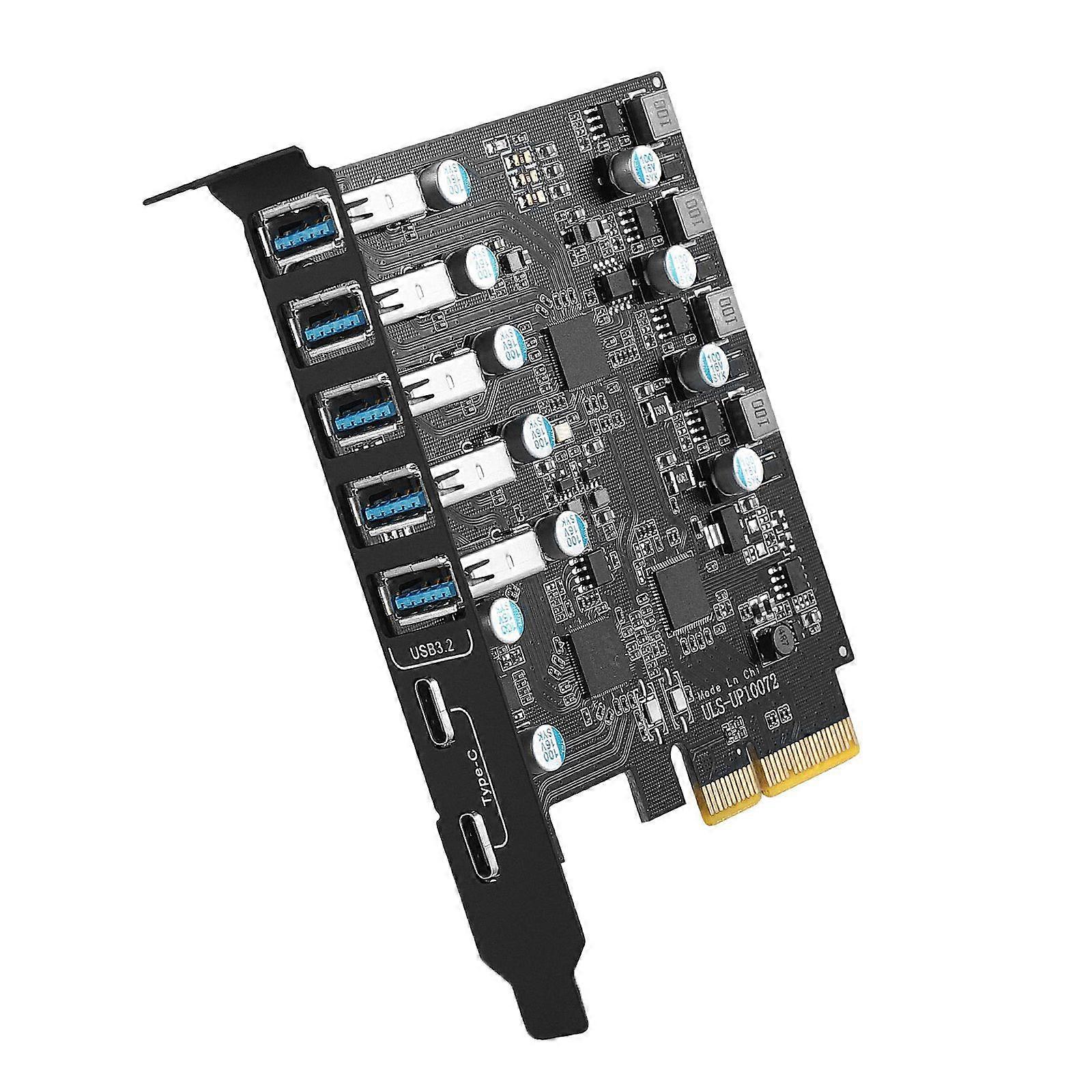 7-Port PCIe auf USB 3.2 Gen 2 Adapterkarte ASM3124 Chip 10 Gbit/s 5 USB A 2 Typ-C