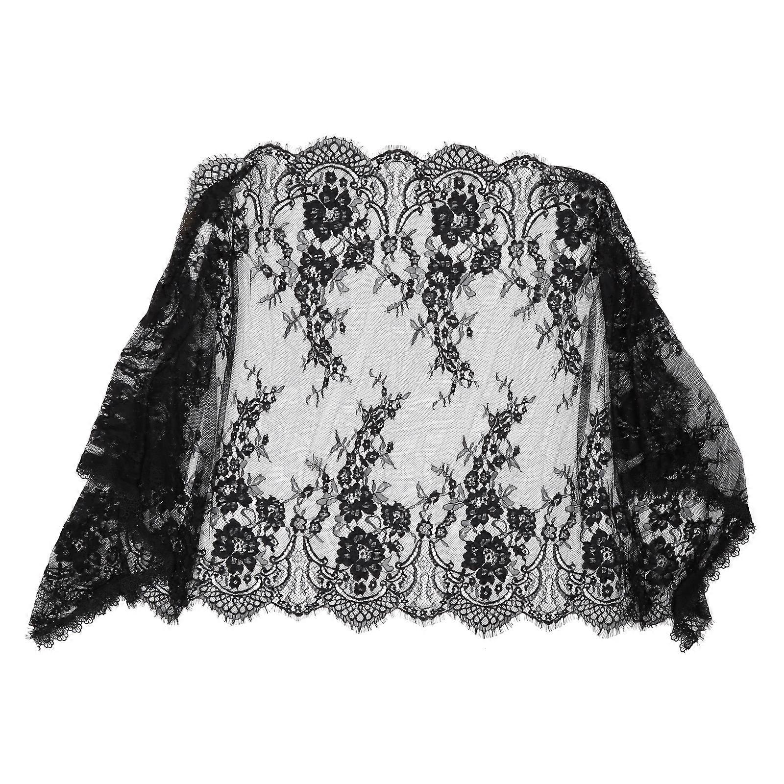 Δαντέλα Mantilla πέπλο όμορφο floral σχέδιο για την κάλυψη κεφαλής για τις γυναίκες κορίτσια καθολική εκκλησία πέπλα για παρεκκλήσια κασκόλ Sha μαύρο
