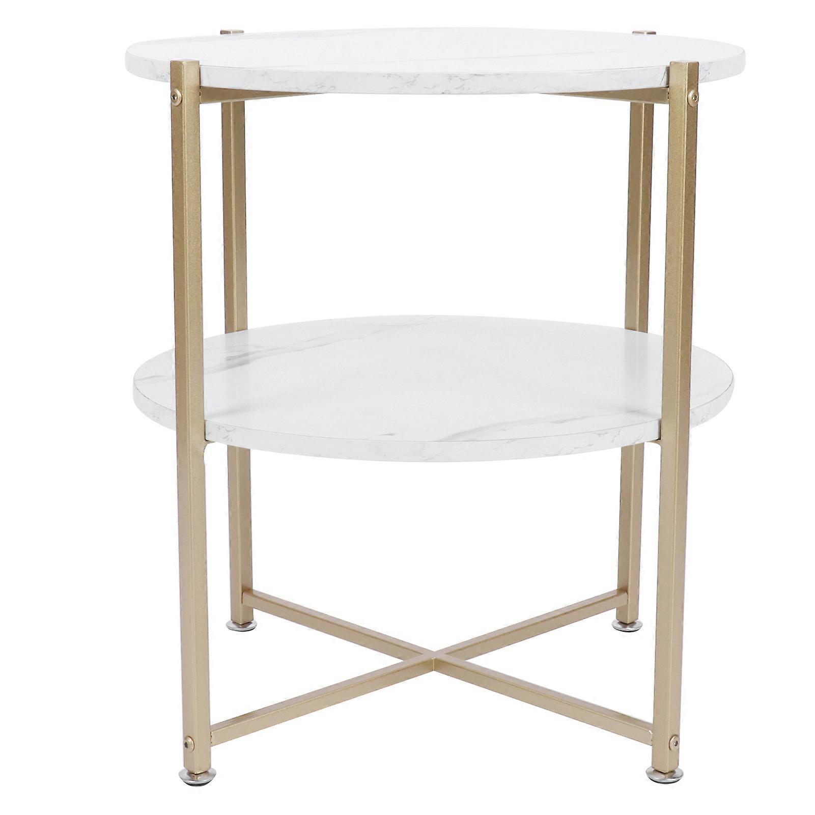 Tea Table Marble Pattern Bedside Coffee Table with 2‑Layer Storage Shelf for Bedroom Living Room