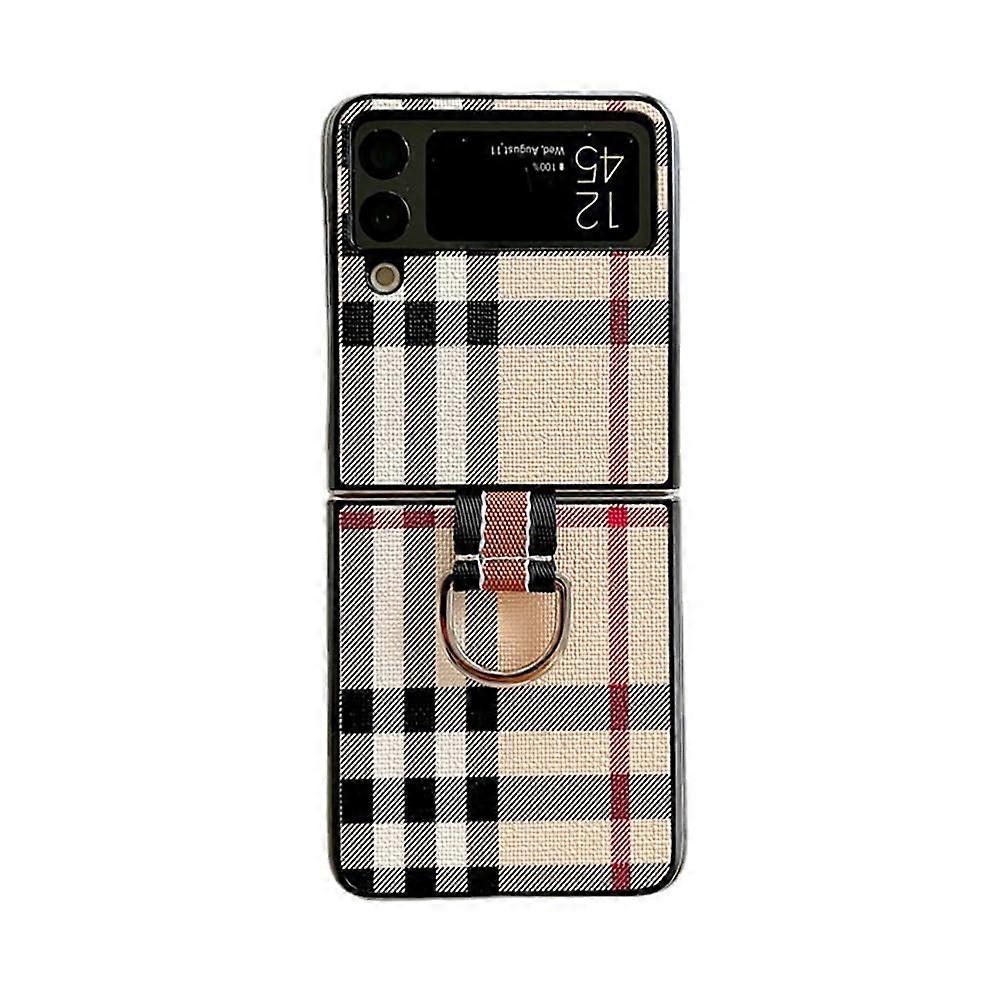 Case for Samsung Galaxy Z Flip 3 with Ring, Slim Brown Leather Protective Cover, Classic Design for Z Flip 3 Compatibility