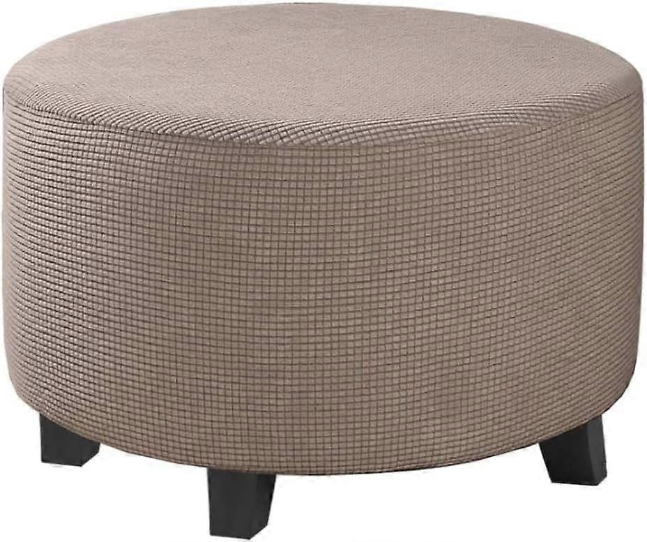 Stretch Jacquard Ottoman Cover (Grey, Small), Footstool Cover, Furniture Protector, Stool Cover with Non-Slip Elastic Bottom