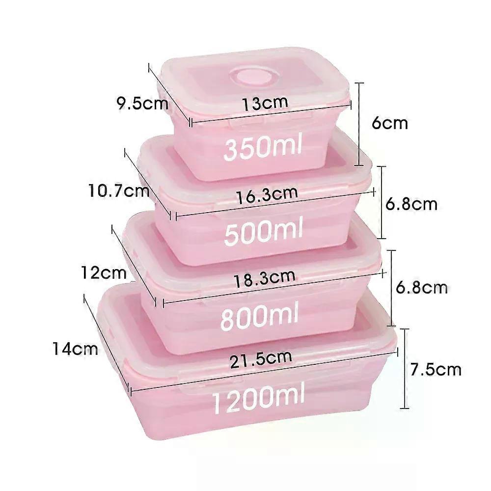 4pcs/set Silicone Rectangle Lunch Box Collapsible Bento Box Folding Food Container Bowl 300/500/800/1200ml for Dinnerware