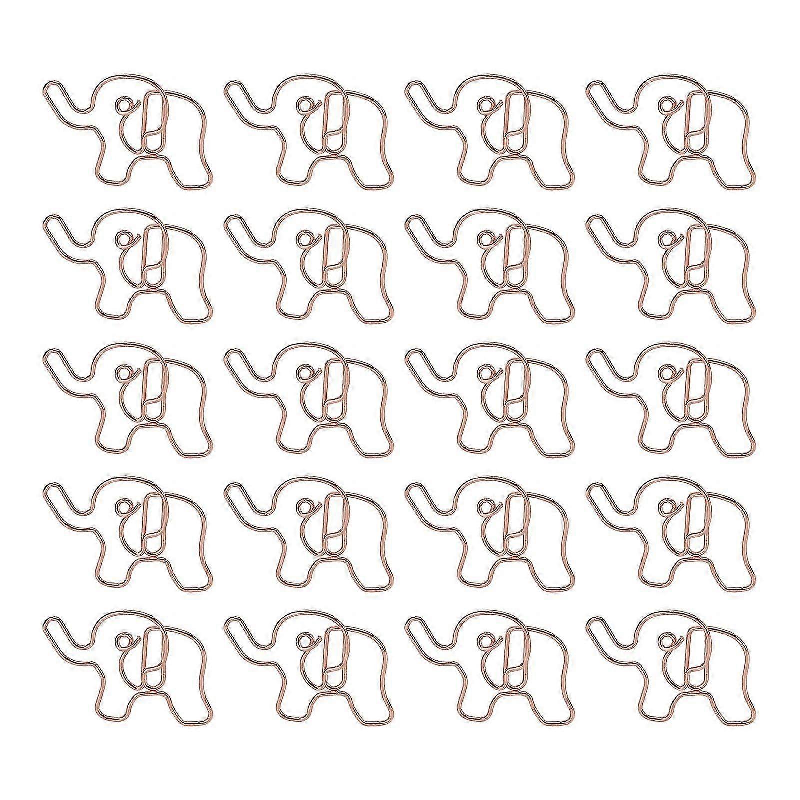 20pcs Shaped Paper Clips Elephant Shapes Rose Gold Electroplating Process Iron Office Clips for Document Classification