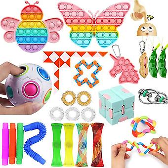 23 Pcs Simple Dimple Pop It Fidget Toys Pack Push Pop Bubble Sensory Toys Silicone Pressure Relieving Toys Squeeze Toys For Kids Adults