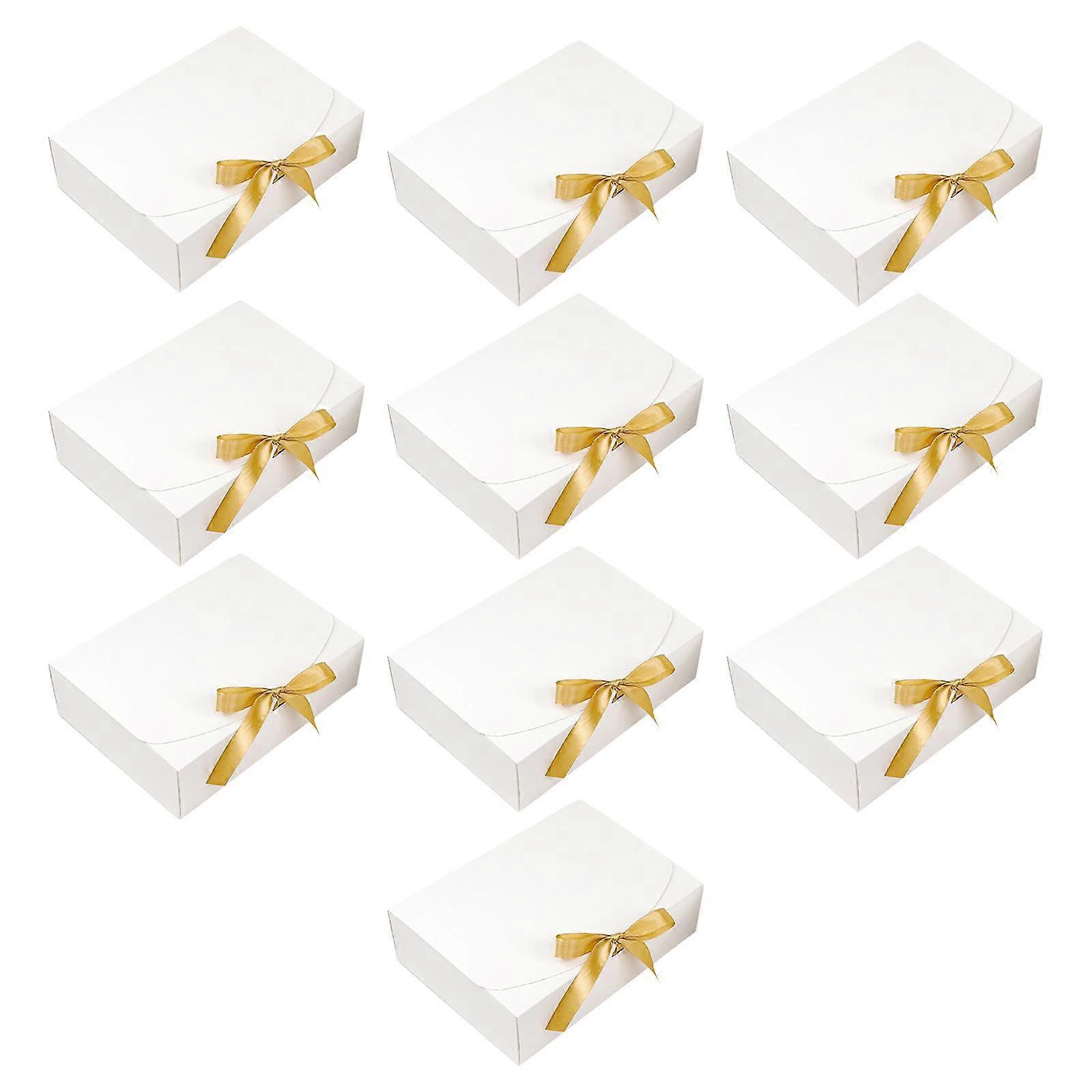 10Pcs Wedding Gift Boxes Candy Paper Boxes W/Ribbon Celebration White Gift