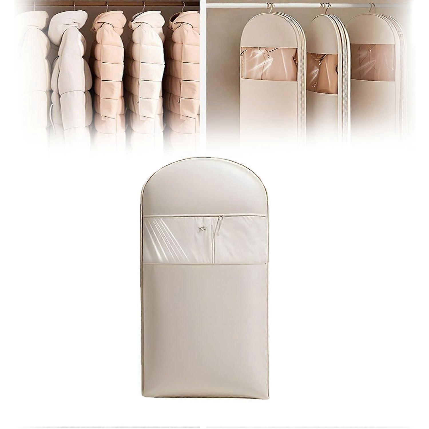 2025 Space Saving Hanging Garment Bag, Large Transparent Down Coat Protector with Self Compression Zipper