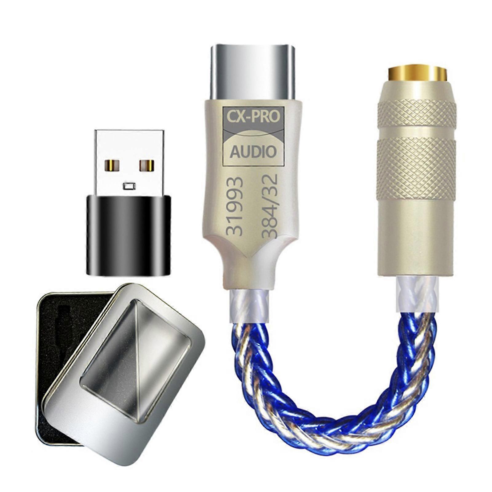 USB C to 3.5mm Sound Adapter USB C Headphone Adapter 32bit 384KHz CX31993 DAC Chip Headphone Amp Headphone Adapter Transparent blue