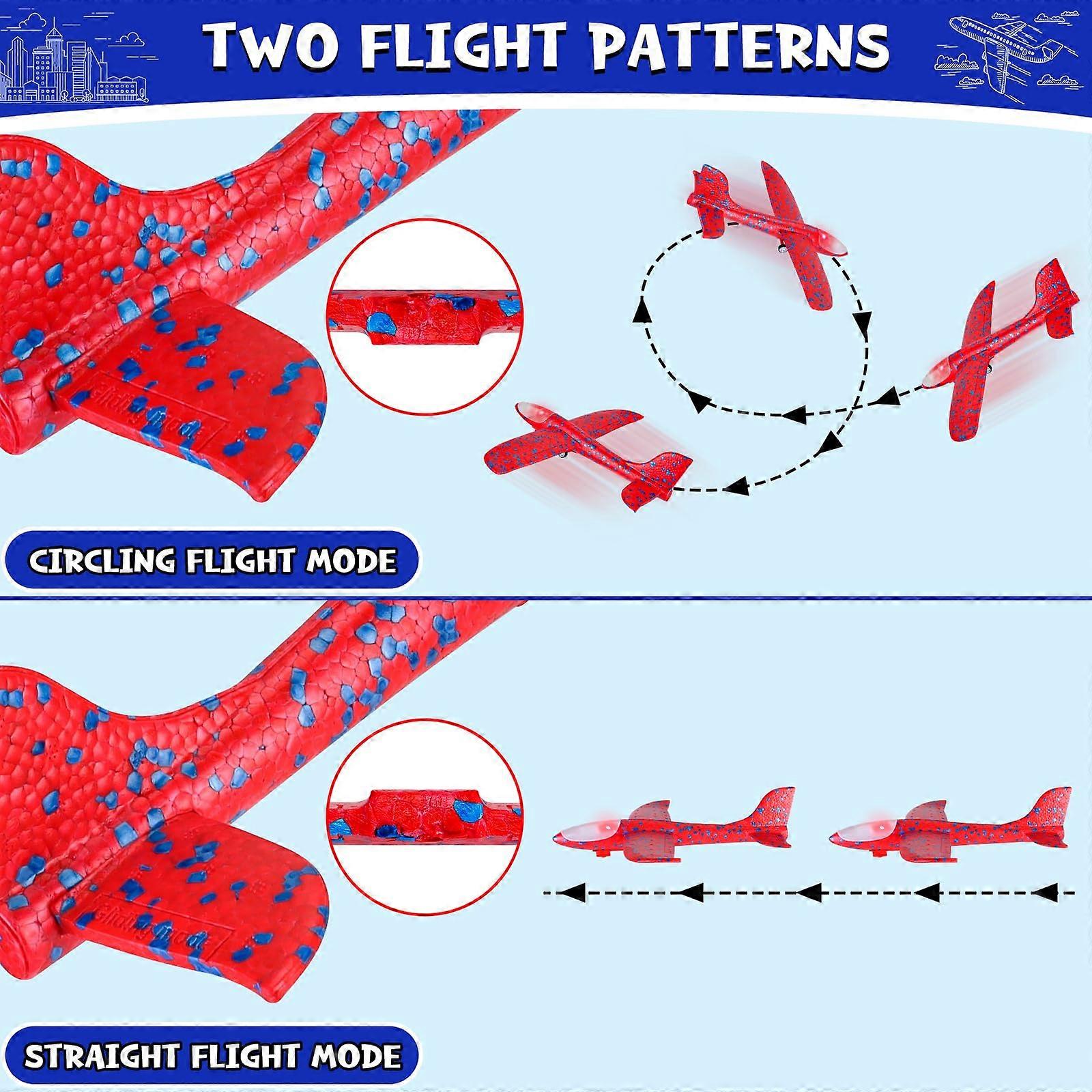 2 Flight Modes Catapult Aeroplane Toy Foam Glider Planes for Kids Boys 3 Pack LED Foam Airplane with Launcher