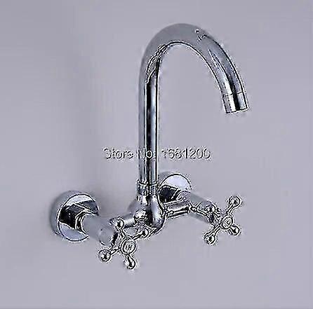 High qualityWall Mounted Kitchen Swivel Faucet Dual Handle Dual Hole Swivel Basin Sink Mixer Tap Chromed Brass