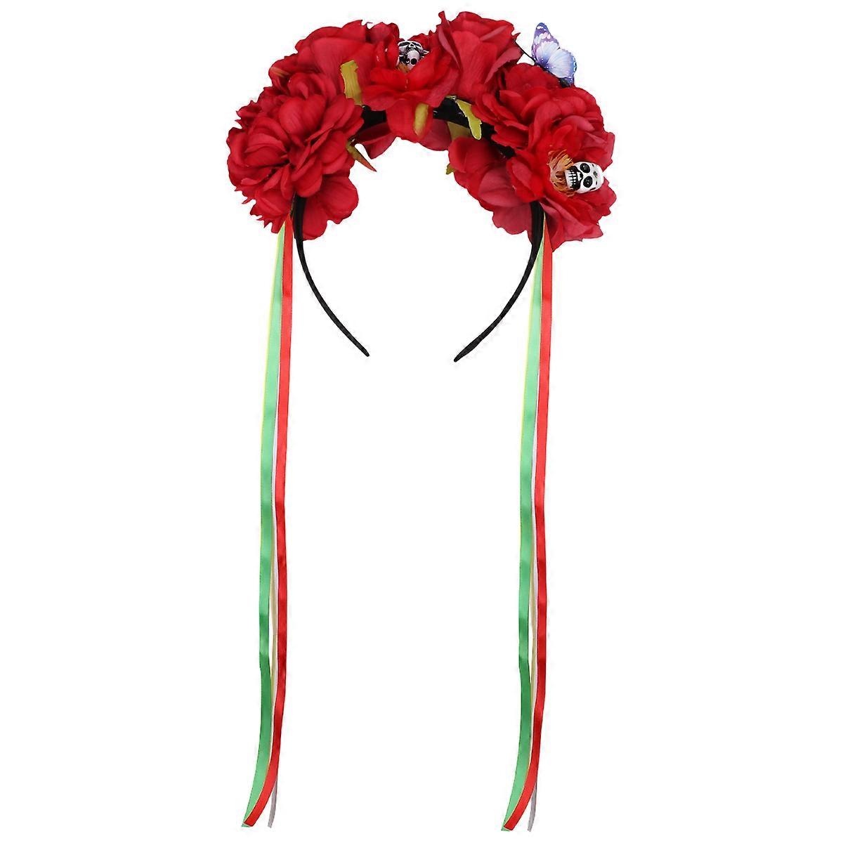 Costume Headband Simulation Skull Garland Red 20X18cm Reusable Halloween Party 1Set