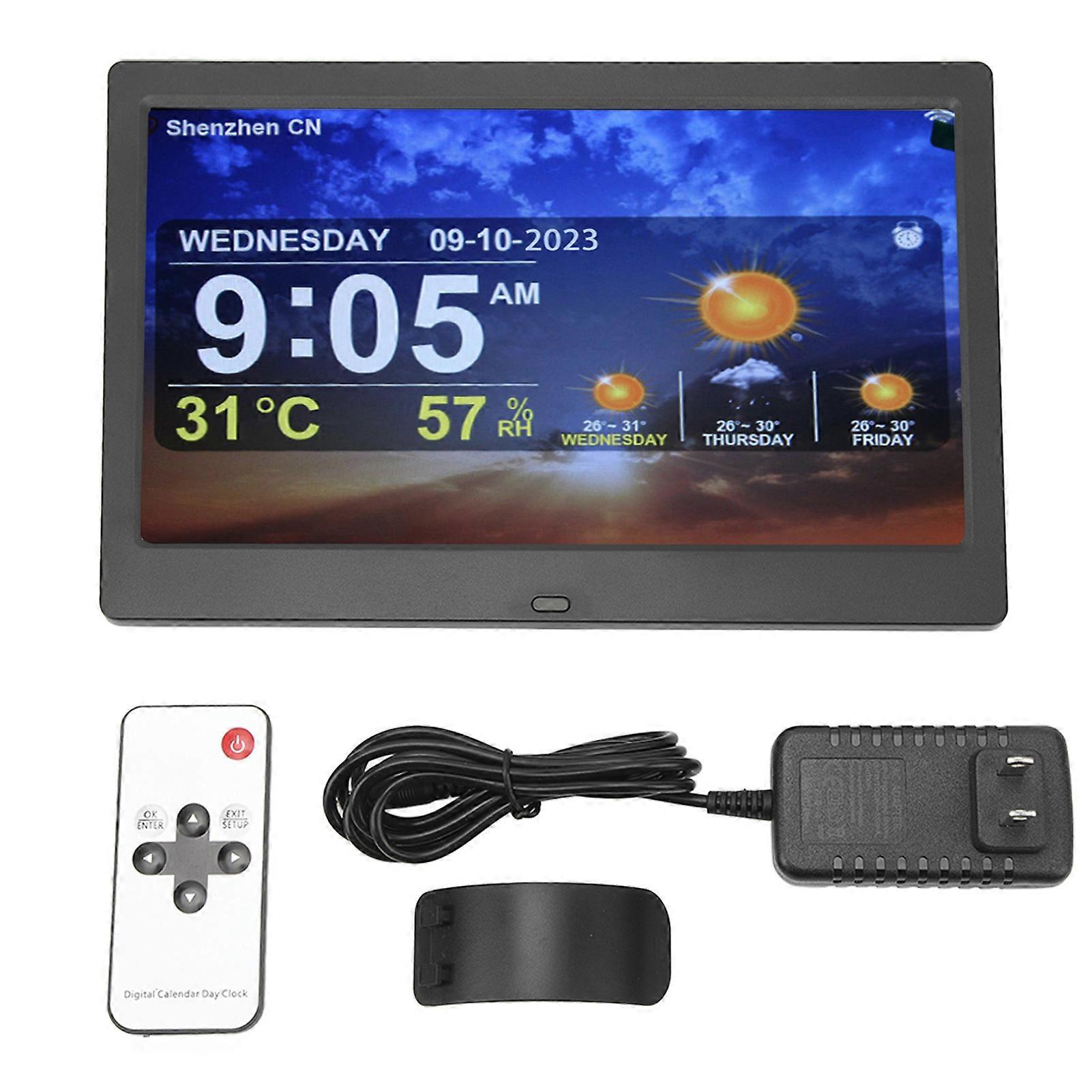 10" Black WiFi Digital Alarm Clock: Auto Dimming, Remote, Weather, Photo/Video Display