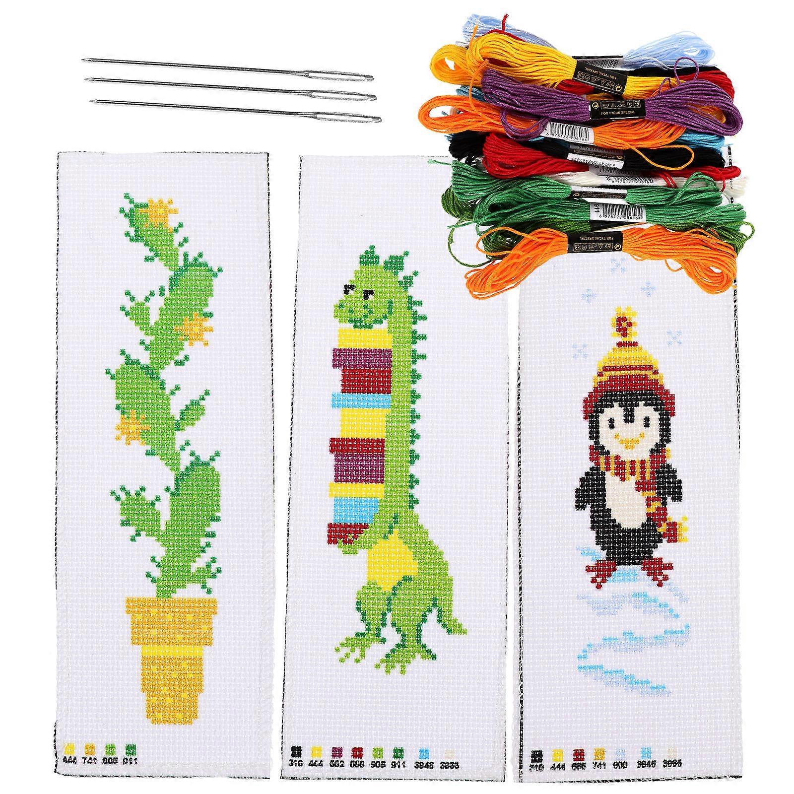 Stitched Embroidery Bookmarks Diy Bookmarks Kit Crafting Activities Assorted Color 23X8cm 3 Sets