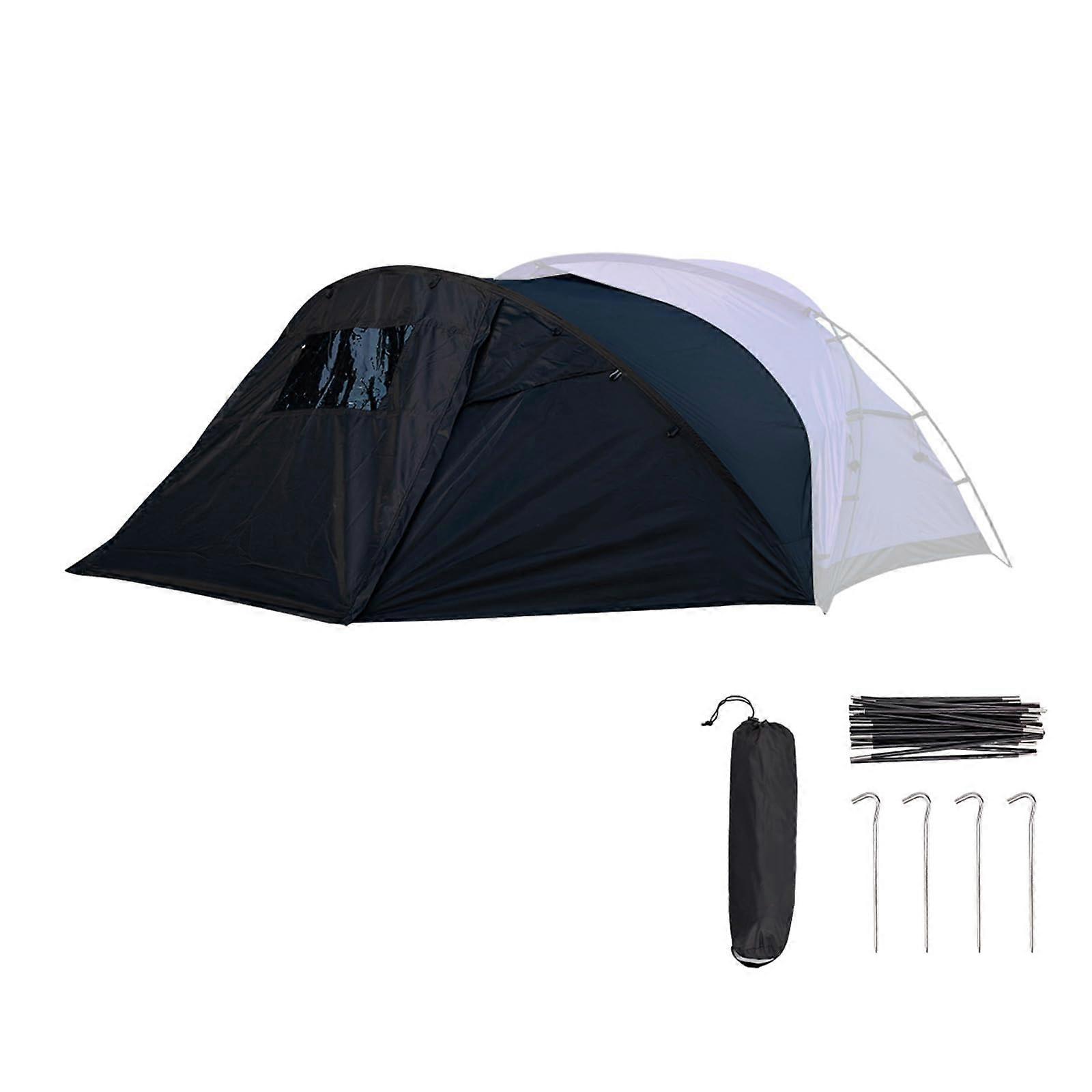 Spacious outdoor tent for family camping with extended front and canopy, simple facilities, camping tent black
