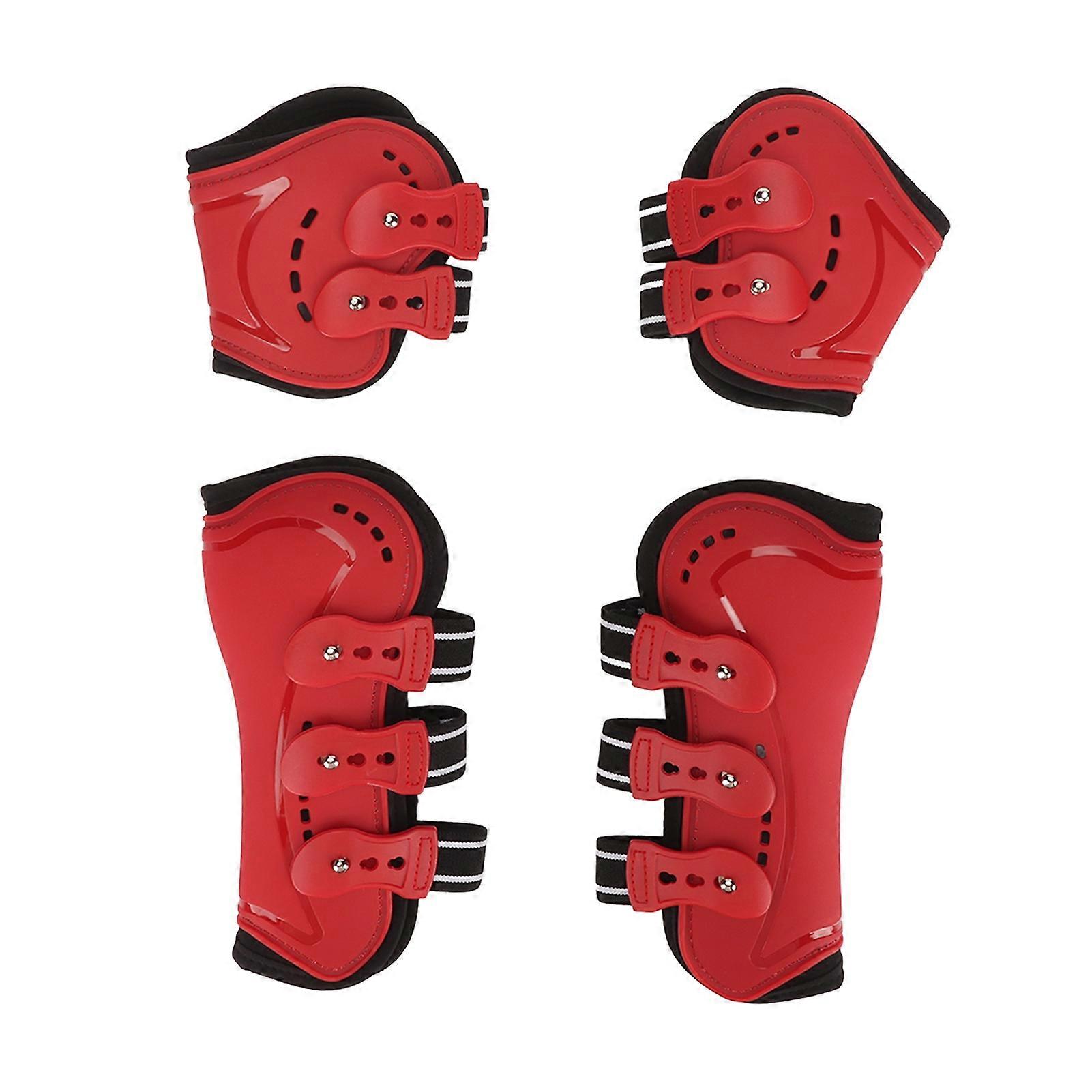 Horse Front Hind Leg Boots Breathable Impact Resistant Open Front Jumping Tendon Horses Boots Horse Leg Protector Red M