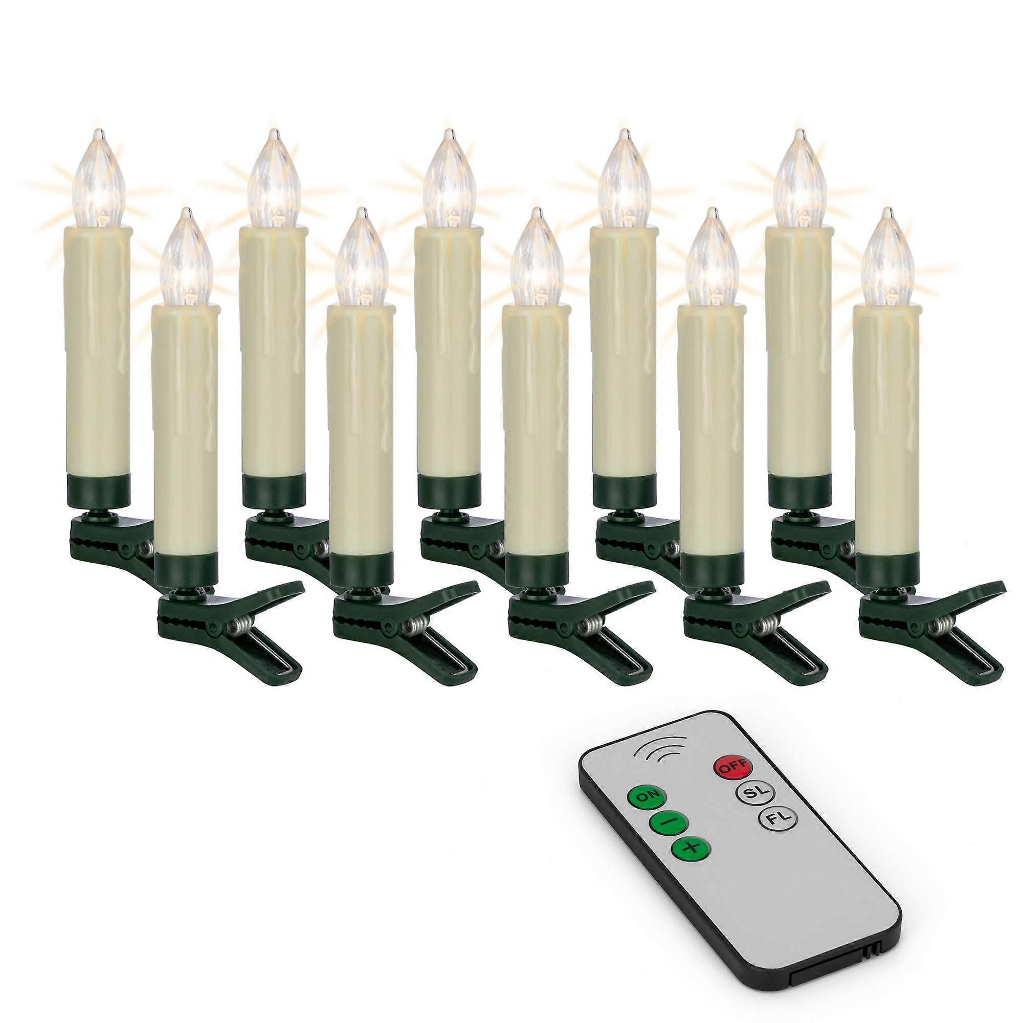 Wireless LED Christmas Tree Candles Warm White Flicker Mode 10 Pack Various Designs Battery Operated Decorative Lighting