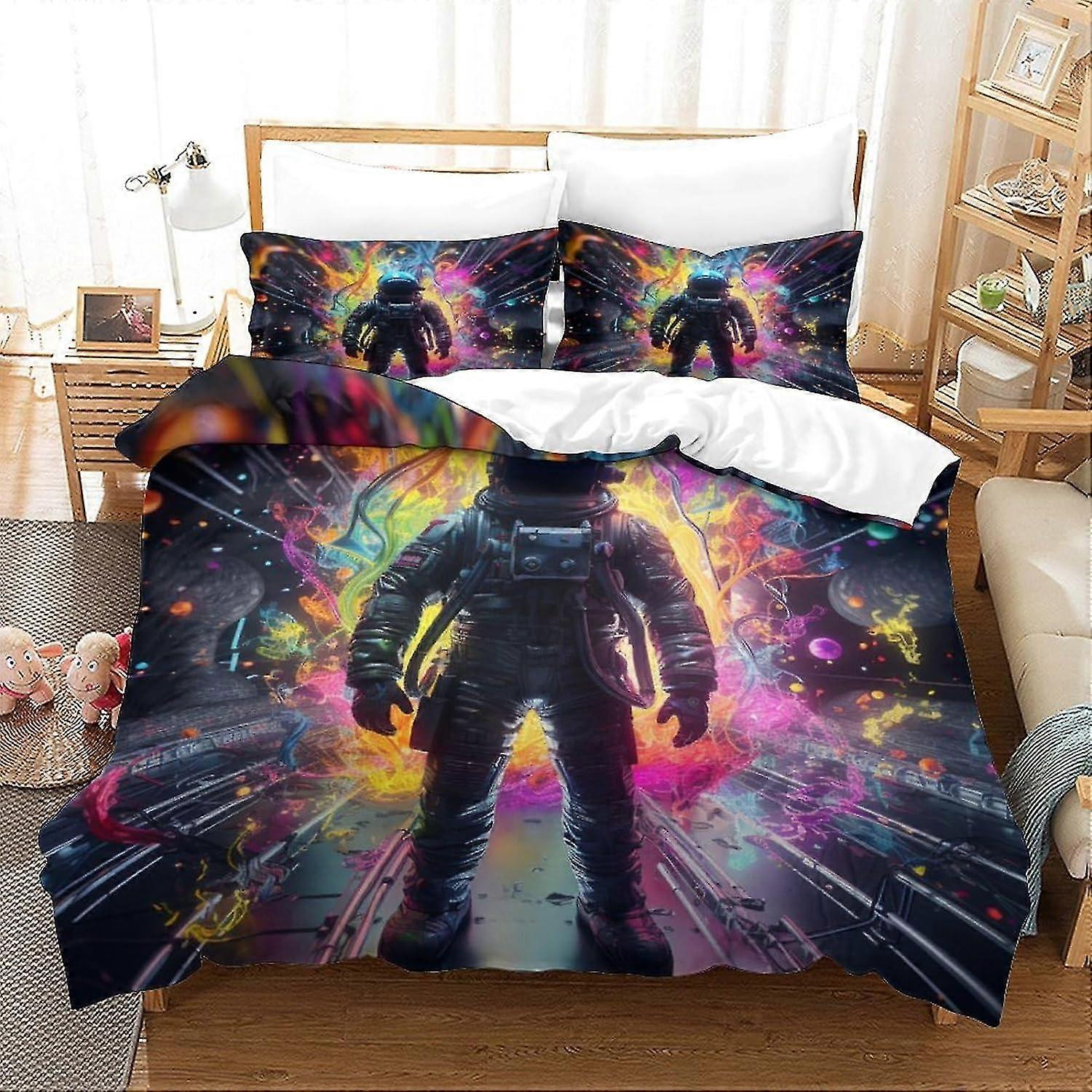 Cosmic Astronaut 3D Print Duvet Cover Set, Space Design Microfibre Bedding Set with Pillow for Various Sizes