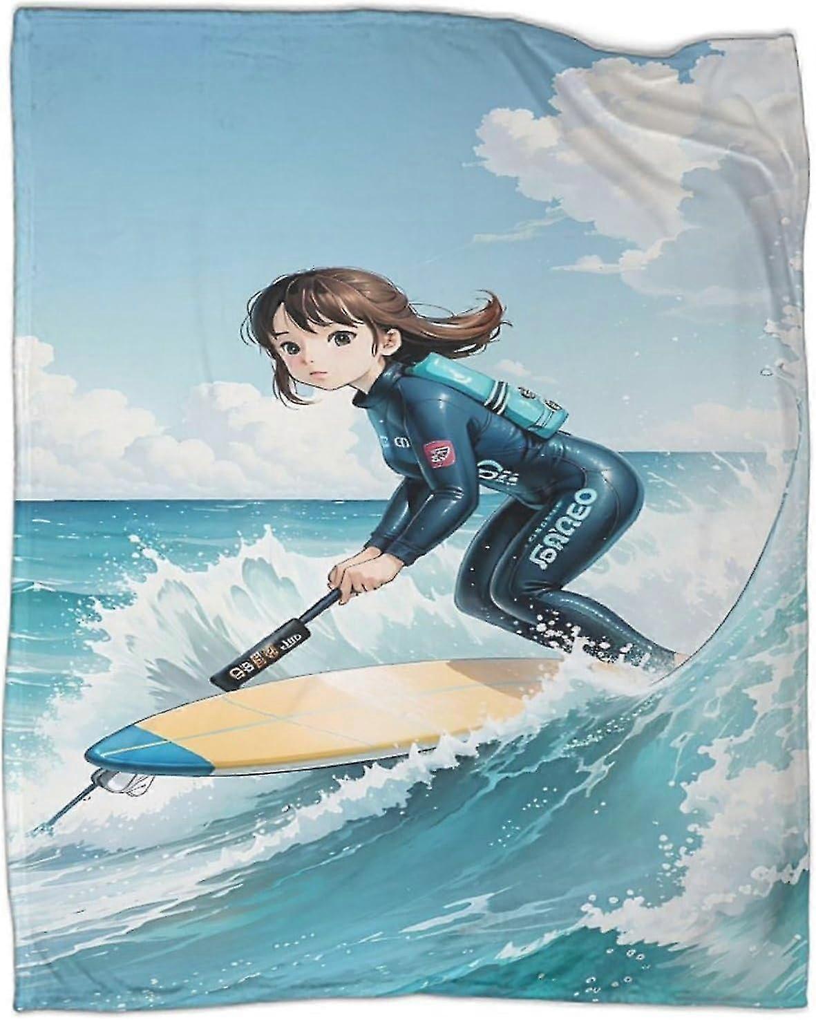 Anime Surfing Flannel 3D Printed Soft Warm Throw Blanket for Home Bed Sofa Use for Adults and Kids