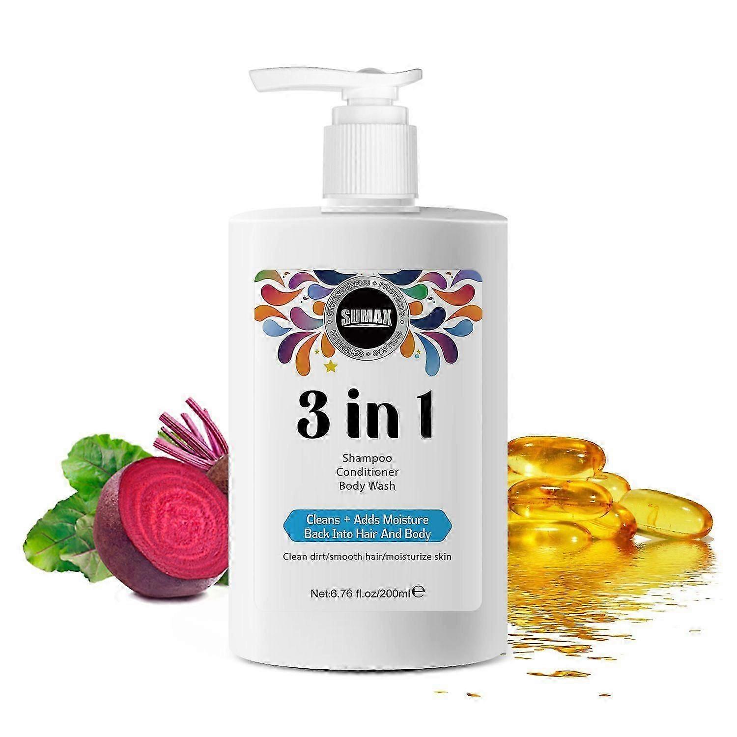 شامبو 3 في 1 + بلسم + غسول للجسم ، منظف مرطب للشعر والجسم بخلاصة الجزر ، فيتامين E ، ينظف + يضيف الرطوبة مرة أخرى إلى الشعر والجسم