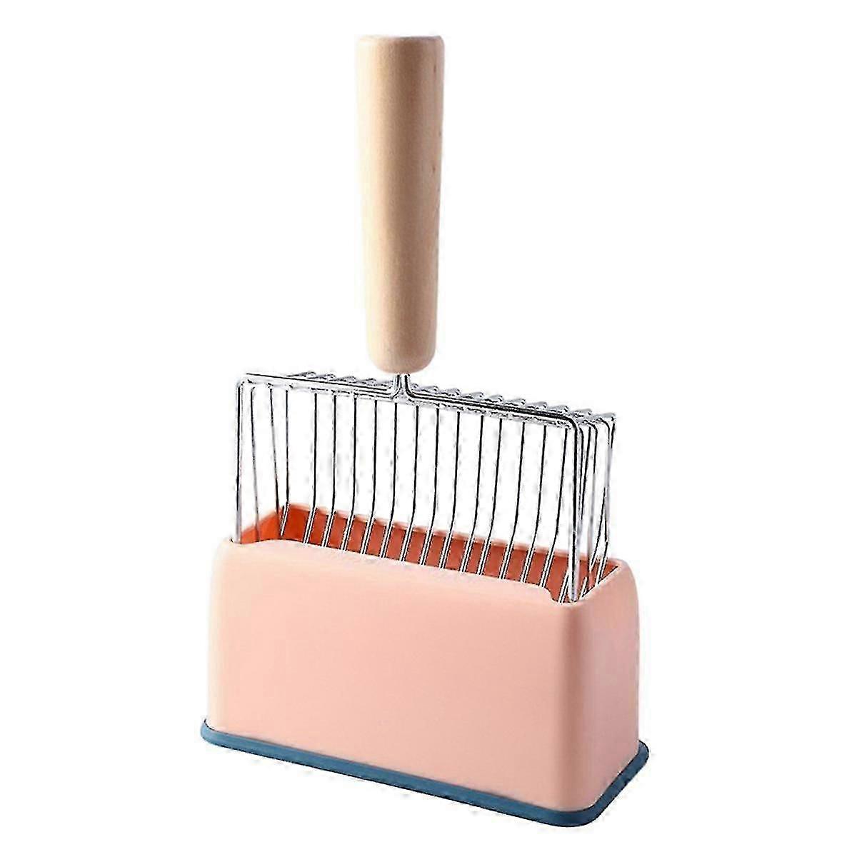 مغرفة فضلات القطط المعدنية مع حامل حامل ، شديد التحمل وسهل التنظيف وردي