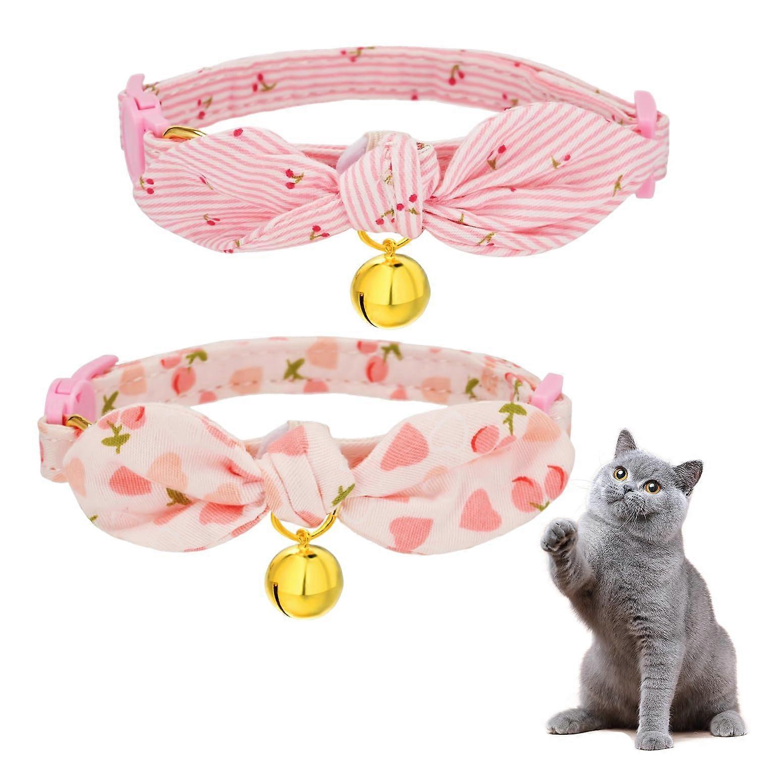 Pack of 2 pet bell collars, soft and comfortable, adjustable and removable, stylish printed decoration, cute cat collar.