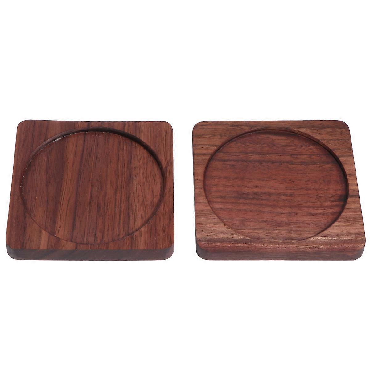 Insulation Mat Cup Holder Mat Pad Wooden Coaster Japanese Style Home Use Walnut Wood Light Brown 2Pcs