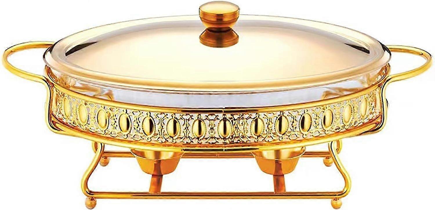 3L Round Buffet Chafing Dish Set Stainless Steel with Water Pan, Food Pan, Fuel Holder and Lid for Buffets, Weddings, Parties, Gold