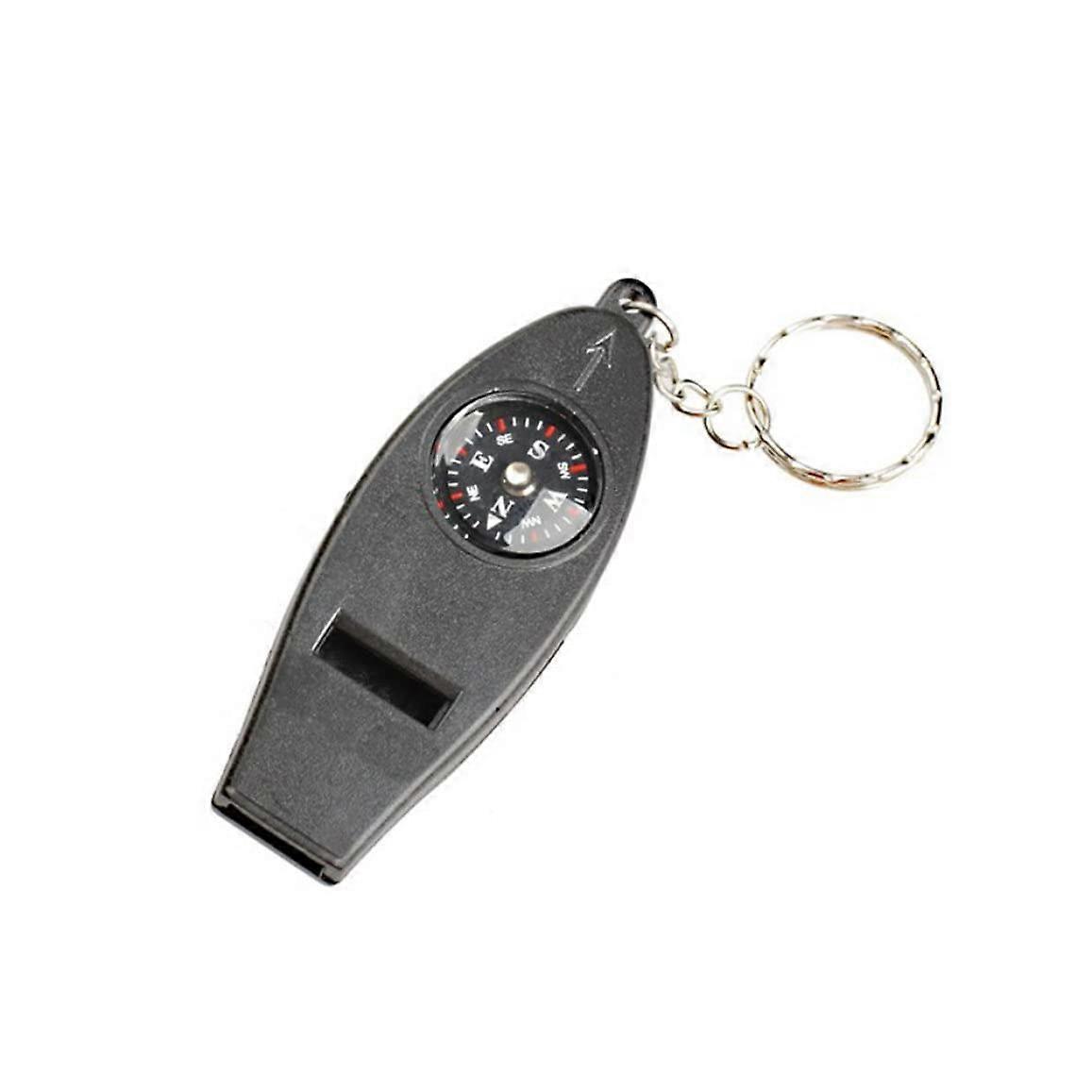 4 in 1 Mini Pocket Thermometer with Whistle Compass Magnifier Keychain for Outdoor Survival Black 4 in 1 Multipurpose Tool