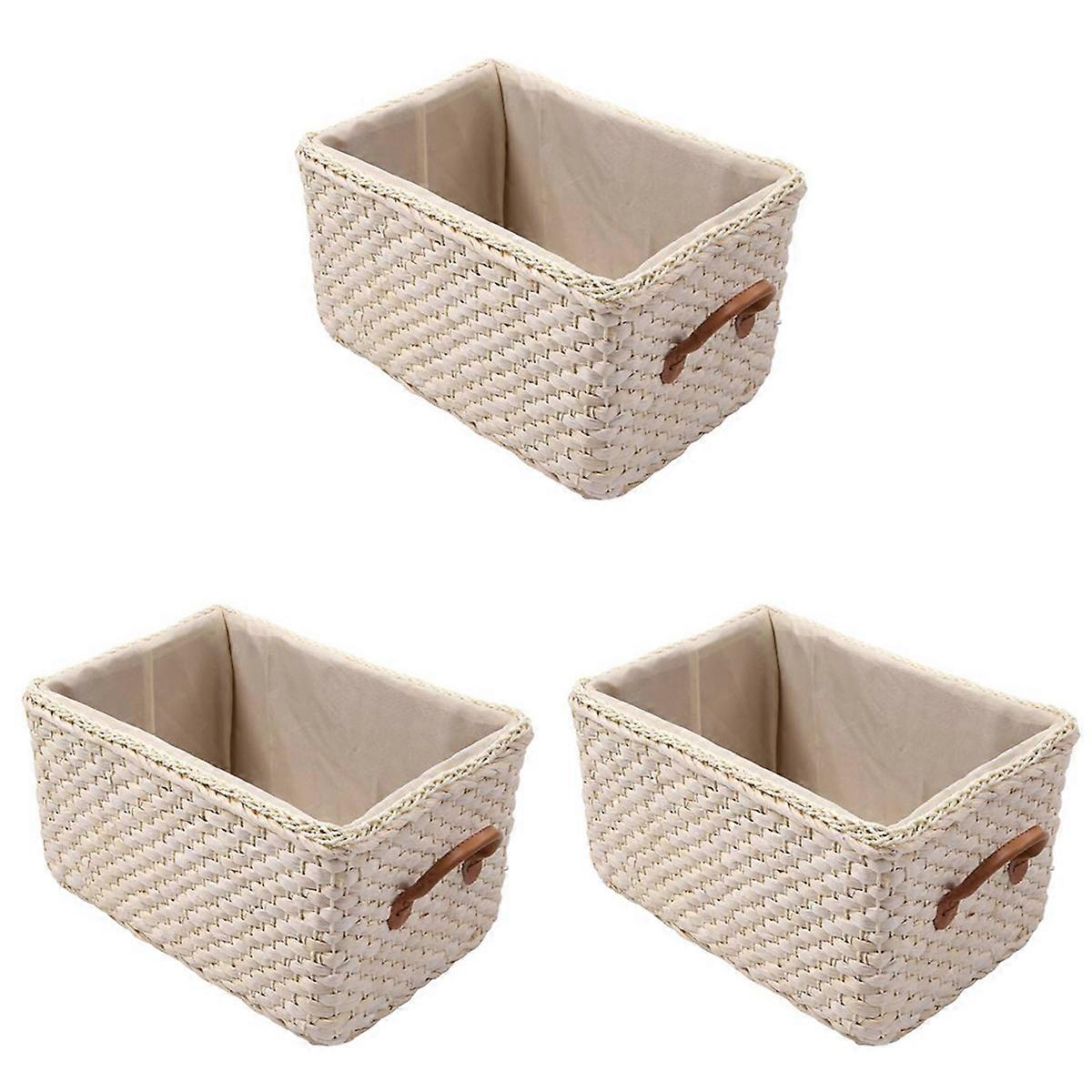 Manual Storage Basket Wicker Baskets Clothes Toys Container -White