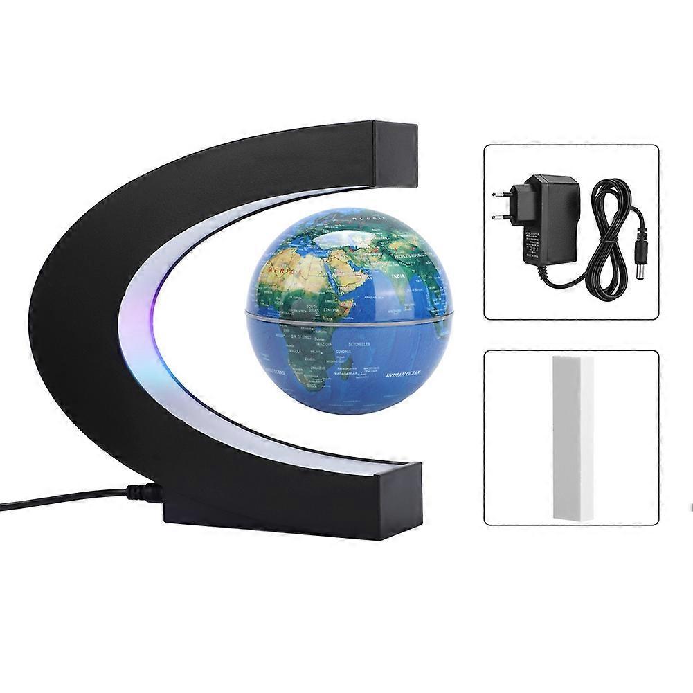 4in C shape Magnetic Levitation Floating Luminous Rotation Globe Home Desktop Decoration (Blue )