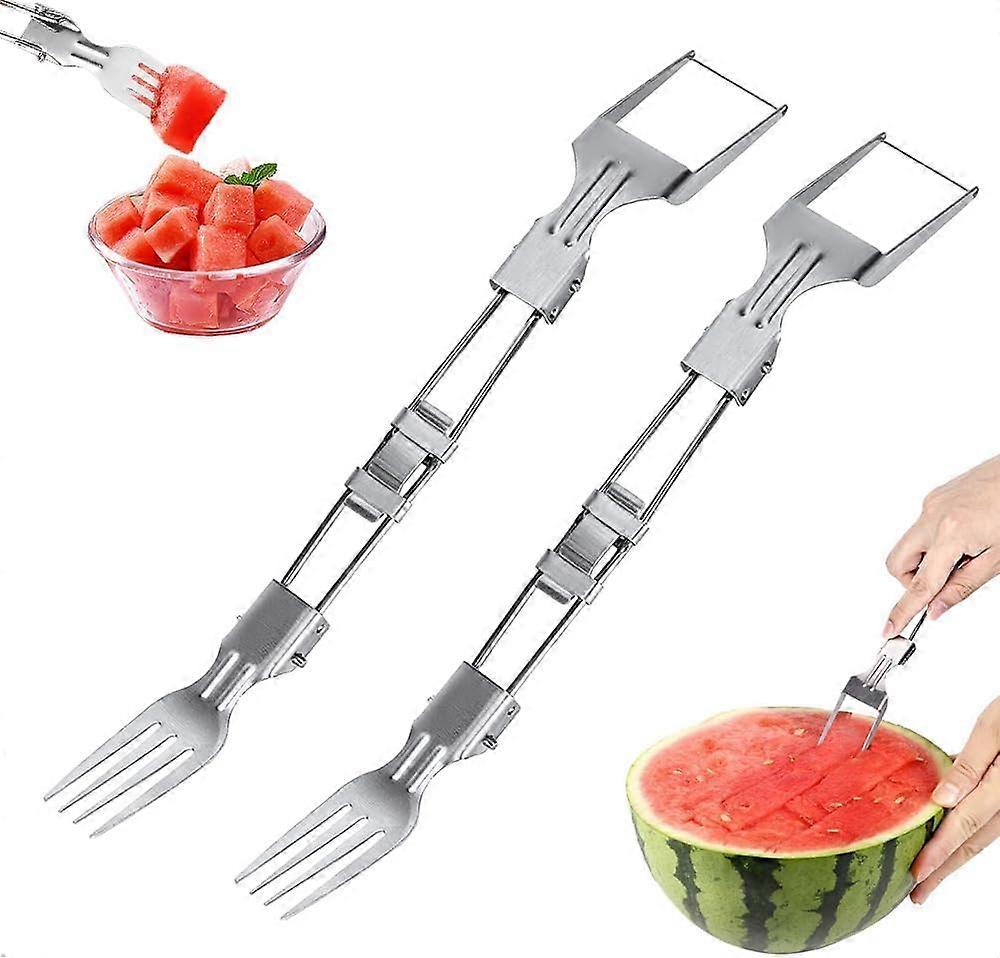 Watermelon Cutter Stainless Steel 2-in-1 Slicer with Double Fork for Party Camping, Portable 2 Pack