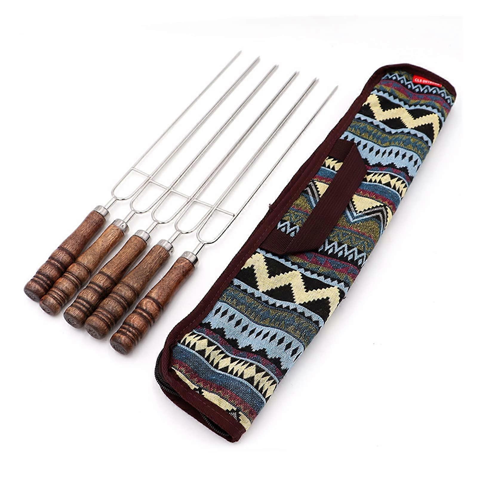 BBQ Skewers 5 Pack Portable Sharp BBQ Forks with Bag