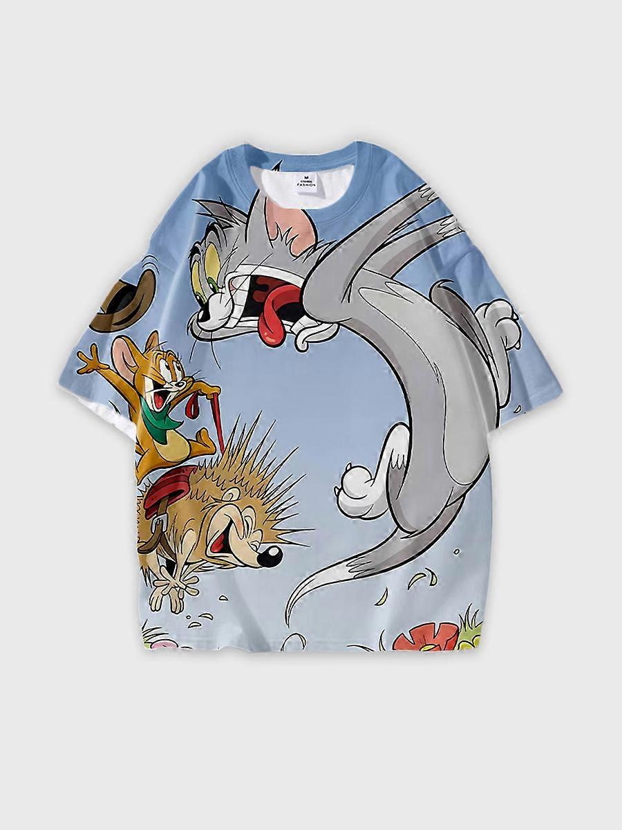T-shirt girocollo Cartoon Pattern manica corta sciolta JW1586