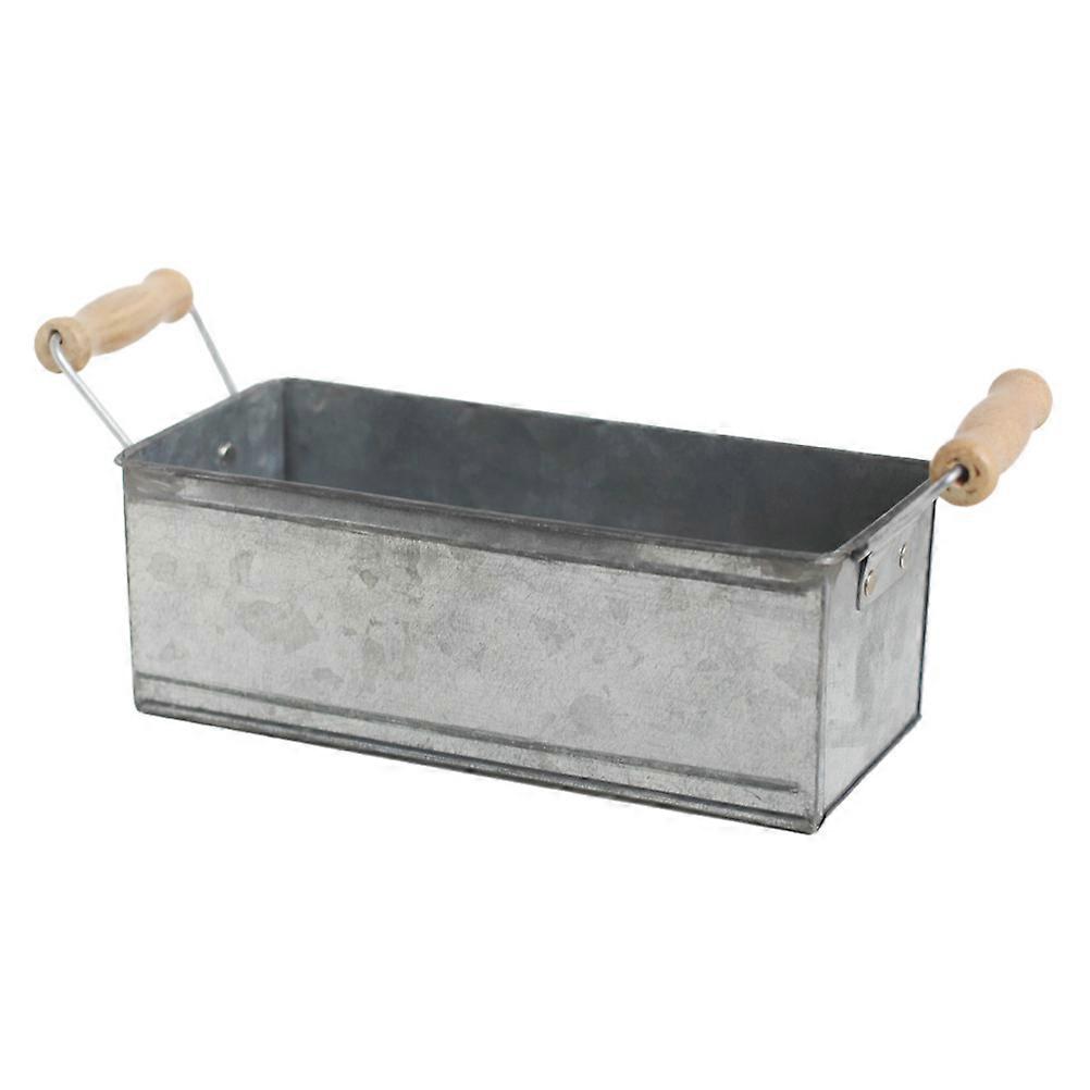 Succulent Container Small Plant Basket Storage Basin With Handle For Garden Decor Silver 27.5x11.5cm 1Set