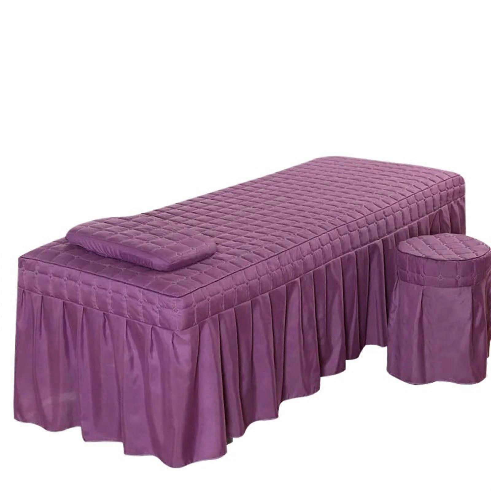 Fitted sheet for massage table, solid mattress, skinfriendly SPA table, full cover with hole (Purple)