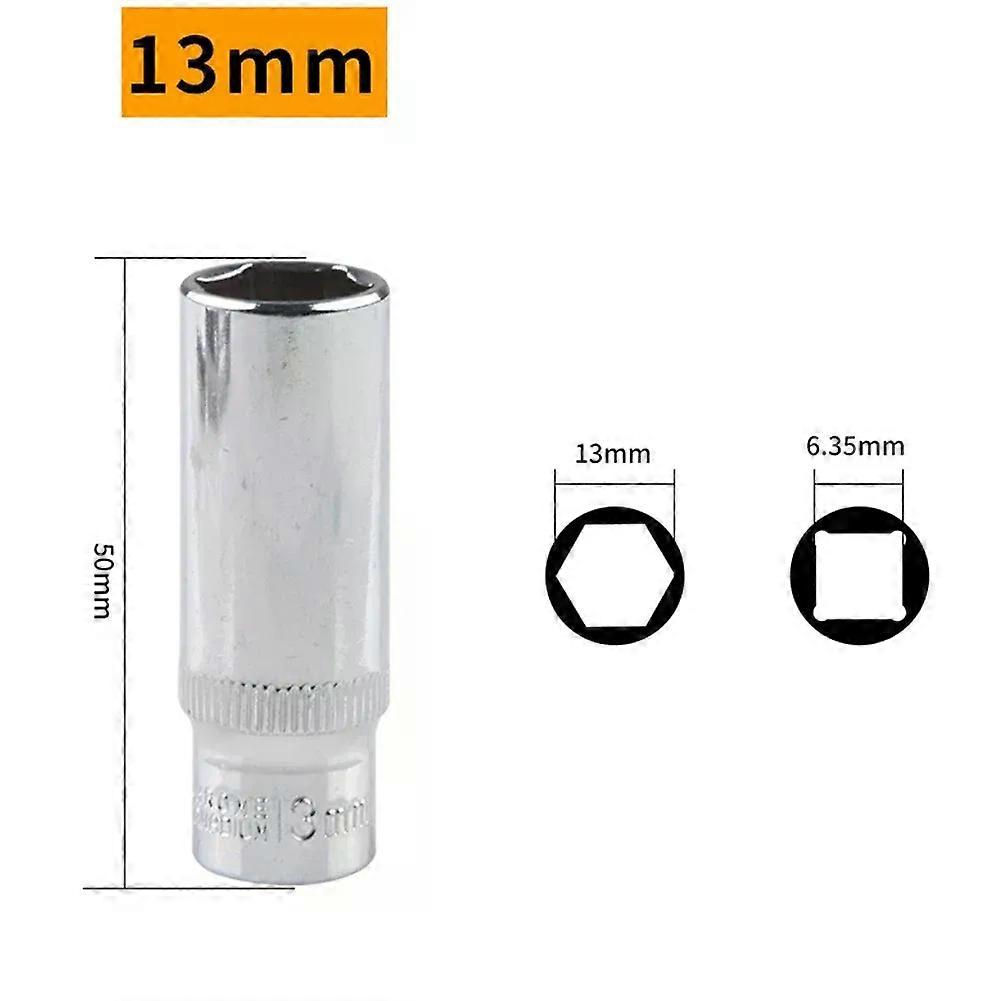 Metric Long Chrome Socket Set 1/4-Inch Drive Hex Deep Socket From 4 Mm To 14 Mm Professional Grade Wrench Heads Ratchet Tool