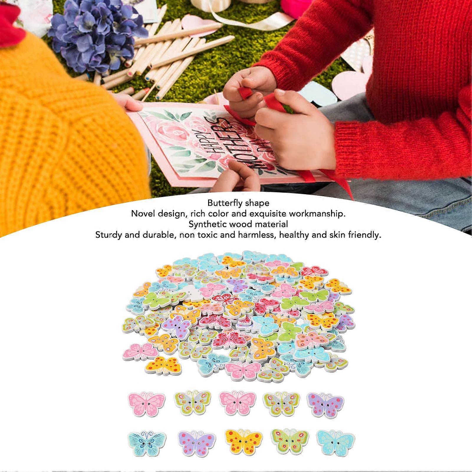 100pcs 1 Inch Butterfly Wooden Buttons Mixed Printing Decorative Wooden Buttons for Sewing DIY Craft Type 4 100pcs 1in