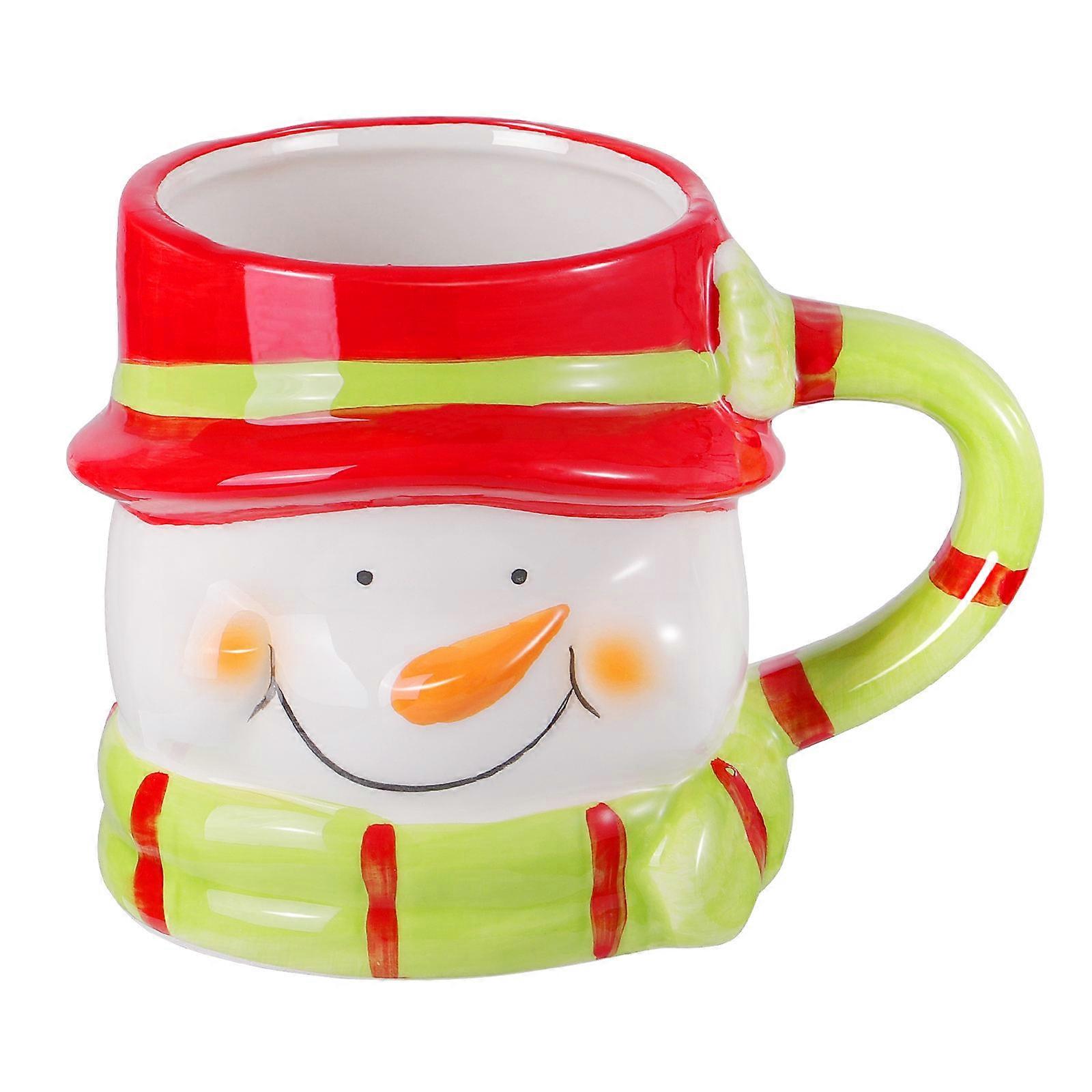 Merry Christmas Mug Ceramic Snowman Patterned Easy Grip Handle Home Use 1Pc