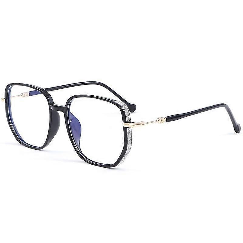 Trendy Cute Computer Reading Glasses Anti-UV Blue Light Blocking Oversized Black +1.50 Diopter Flat Light Mirror