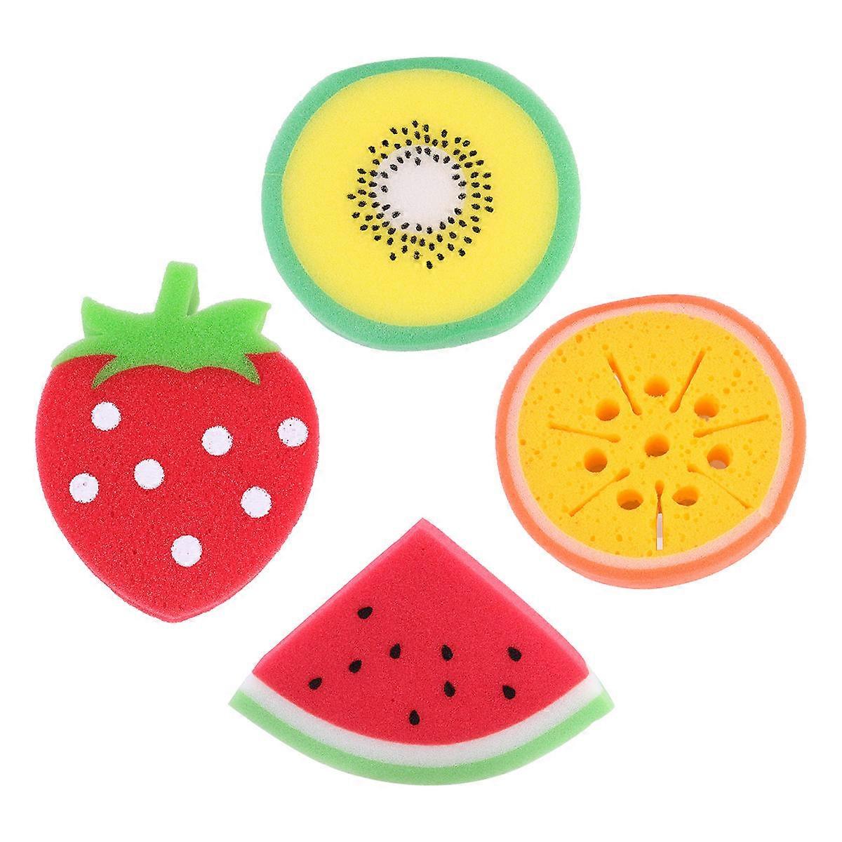 Body Sponge Children Fruit Shaped Body Sponge for Bathing 4Pcs Set