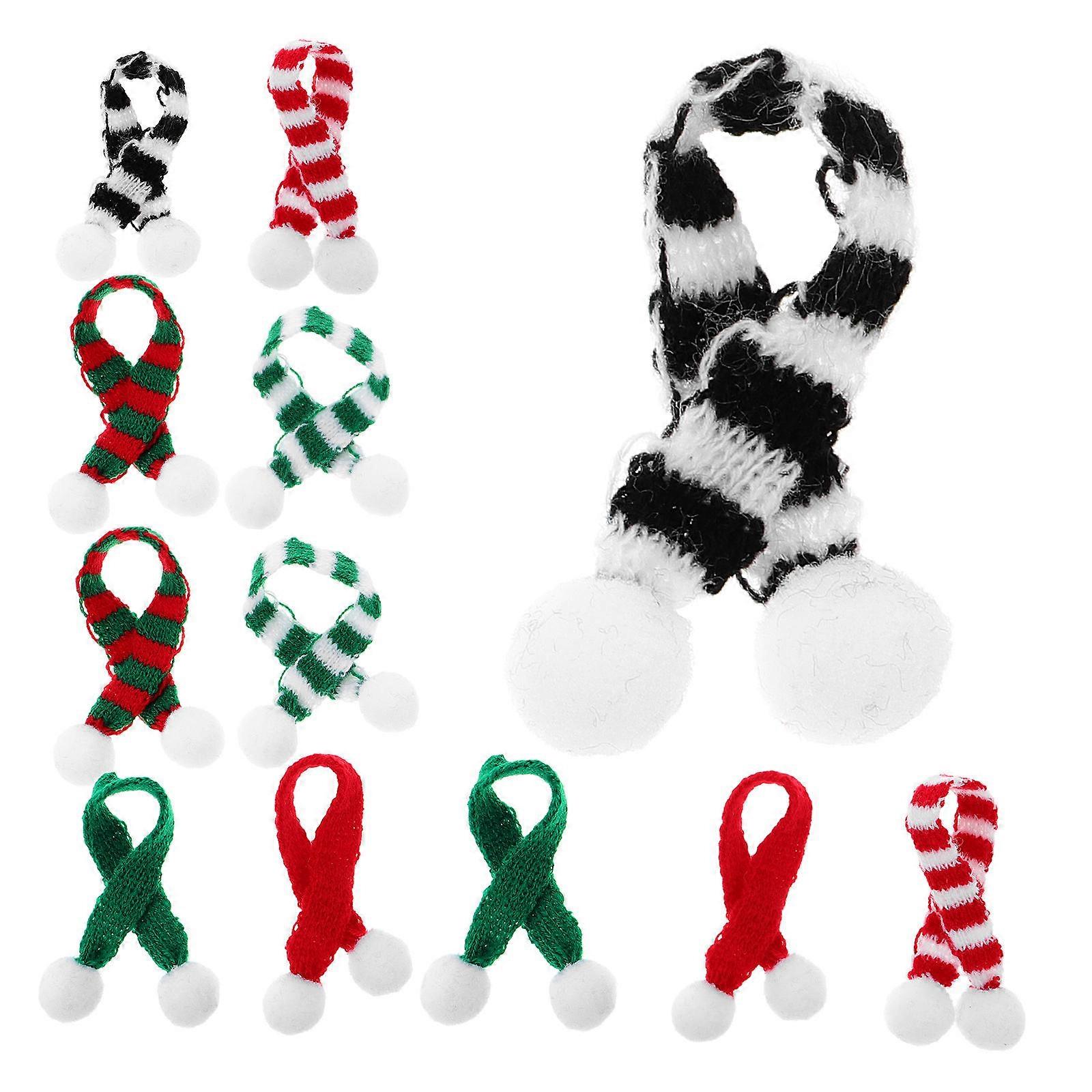 Tiny Snowman Scarves For Crafts Mini Christmas Scarf Dollhouse Accessories Assorted Color 15.00X1.50X1.50CM Knit 12Pcs