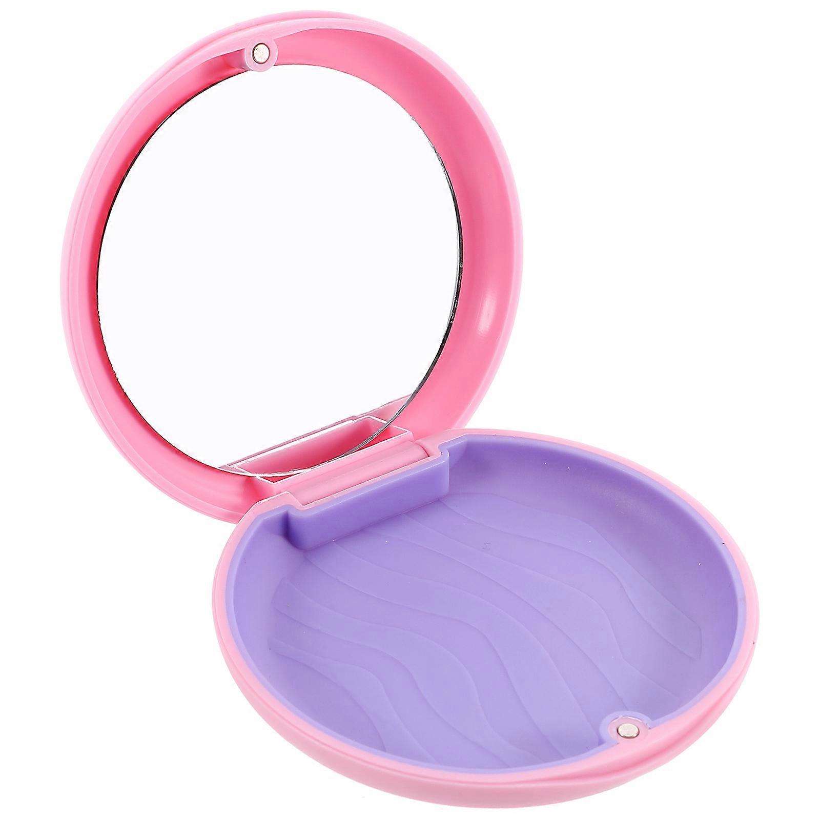 Portable Denture Storage Box with Magnetic Closure and Mirror for Oral Care Pink Small Size